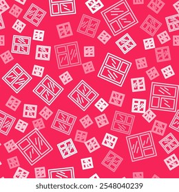White line Window in room icon isolated seamless pattern on red background.  Vector