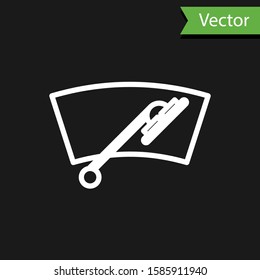 White line Windscreen wiper icon isolated on black background.  Vector Illustration