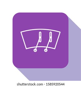 White line Windscreen wiper icon isolated on white background. Purple square button. Vector Illustration