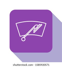 White line Windscreen wiper icon isolated on white background. Purple square button. Vector Illustration