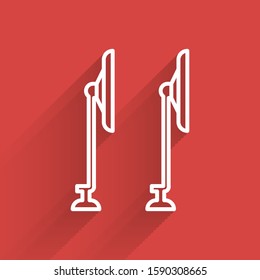 White line Windscreen wiper icon isolated with long shadow.  Vector Illustration
