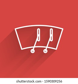 White line Windscreen wiper icon isolated with long shadow.  Vector Illustration
