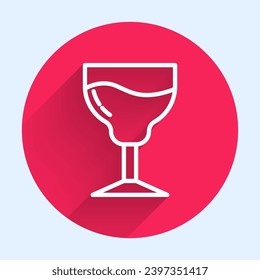 White line Wine glass icon isolated with long shadow. Wineglass sign. Red circle button. Vector