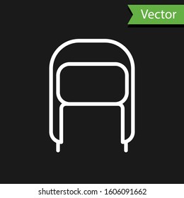 White line Winter hat with ear flaps icon isolated on black background.  Vector Illustration