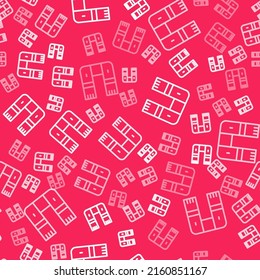 White line Winter scarf icon isolated seamless pattern on red background.  Vector