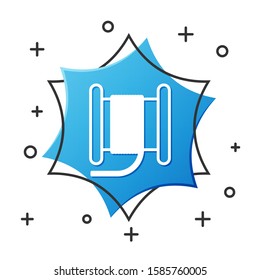 White line Wire electric cable on a reel or drum icon isolated on white background. Blue hexagon button. Vector Illustration