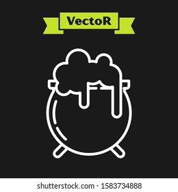 White line Witch cauldron icon isolated on black background. Happy Saint Patricks day.  Vector Illustration