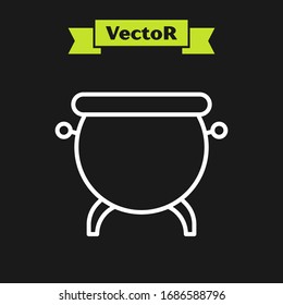 White line Witch cauldron icon isolated on black background. Happy Halloween party.  Vector Illustration