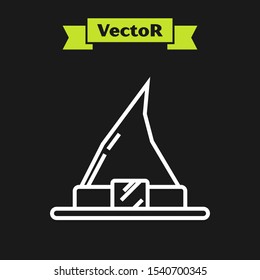 White line Witch hat icon isolated on black background. Happy Halloween party.  Vector Illustration