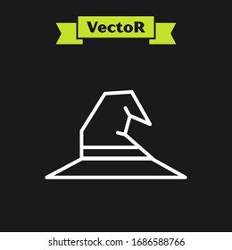 White line Witch hat icon isolated on black background. Happy Halloween party.  Vector Illustration