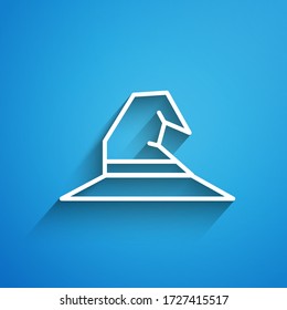 White line Witch hat icon isolated on blue background. Happy Halloween party. Long shadow. Vector Illustration