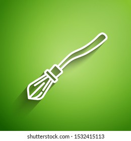 White line Witches broom icon isolated on green background. Happy Halloween party.  Vector Illustration