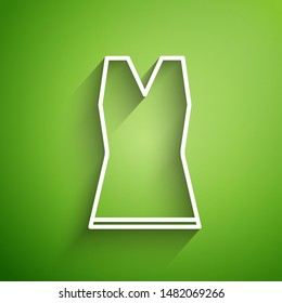 White line Woman dress icon isolated on green background. Clothes sign.  Vector Illustration