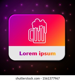White line Wooden beer mug icon isolated on black background. Rectangle color button. Vector Illustration