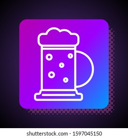 White line Wooden beer mug icon isolated on black background. Square color button. Vector Illustration