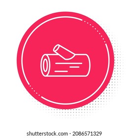 White line Wooden log icon isolated on white background. Stack of firewood. Red circle button. Vector