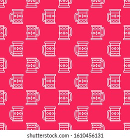 White line Wooden mug icon isolated seamless pattern on red background.  Vector Illustration