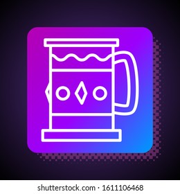 White line Wooden mug icon isolated on black background. Square color button. Vector Illustration
