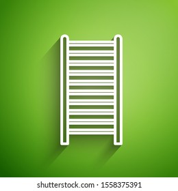 White line Wooden staircase icon isolated on green background.  Vector Illustration
