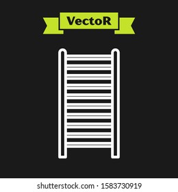 White line Wooden staircase icon isolated on black background.  Vector Illustration