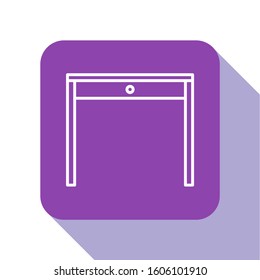 White line Wooden table icon isolated on white background. Purple square button. Vector Illustration