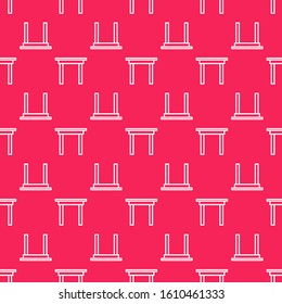 White line Wooden table icon isolated seamless pattern on red background.  Vector Illustration