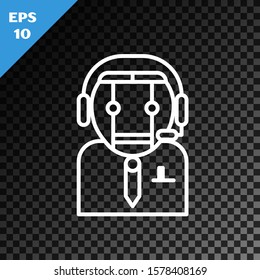 White line Worker robot icon isolated on transparent dark background.  Vector Illustration
