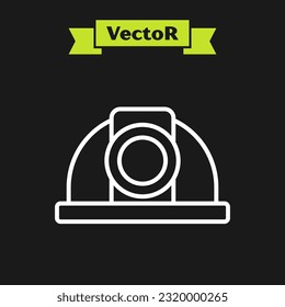 White line Worker safety helmet icon isolated on black background.  Vector
