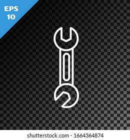 White line Wrench icon isolated on transparent dark background. Spanner icon.  Vector Illustration