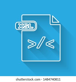 White line XSL file document. Download xsl button icon isolated with long shadow. Excel file symbol.  Vector Illustration