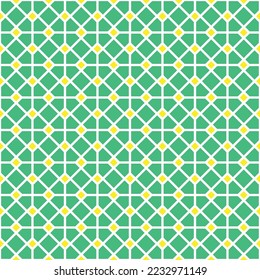 White line and yellow square pattern on green background. A linked diagonal line shape. White lattice on green backdrop.