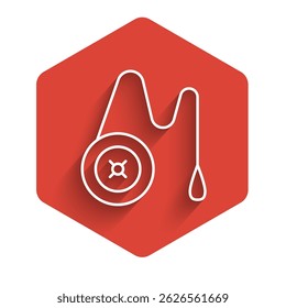 White line Yoyo toy icon isolated with long shadow. Red hexagon button. Vector