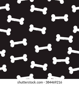 White linear bone. White bones on a black background. Many bones. Seamless texture.