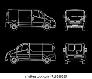 White Linear car vector. Cargo minivan isolated on dark background.