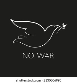 White linear dove on a black background. A symbol of peace. Peace in Ukraine. No war concept. Isolated vector