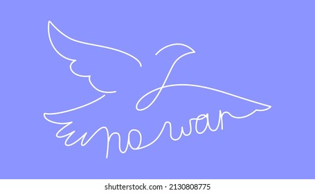 White linear dove on a blue background. A symbol of peace. Peace in Ukraine. No war concept. Isolated vector