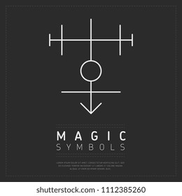 White linear element of esoteric myth symbol on dark gray backdrop