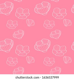 white linear flowers seamless pattern on a soft pink background. for paper, cover, fabric, interior decor and other users