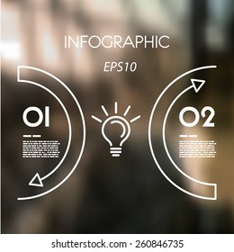 white linear infographics two arcs with bulb. infographic concept.