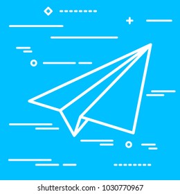 white linear paper plane icon on blue background