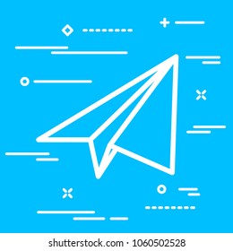 white linear paper plane icon on blue background