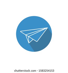 White linear paper plane icon with shadow. Message symbol. Sending a message. Vector illustration