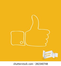 white linear thumbs up sign on yellow background