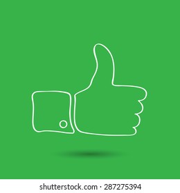 white linear thumbs up sign on the green background