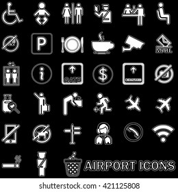 white lined pattern Airport icons in vector style.