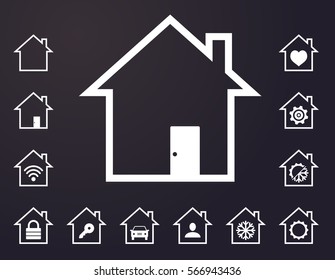 White lined smart home icons