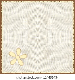 White linen serviette with floral applique and fringe