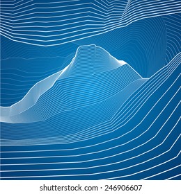 Líneas blancas, composición abstracta, montañas, fondo de diseño vectorial