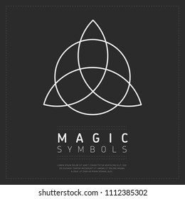 White lines of circle and semi-circles crossing together in magic symbol on gray