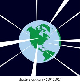 White lines coming from or towards planet earth 